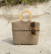 Macrame Handheld Bag - 35cmx32cm, Beige