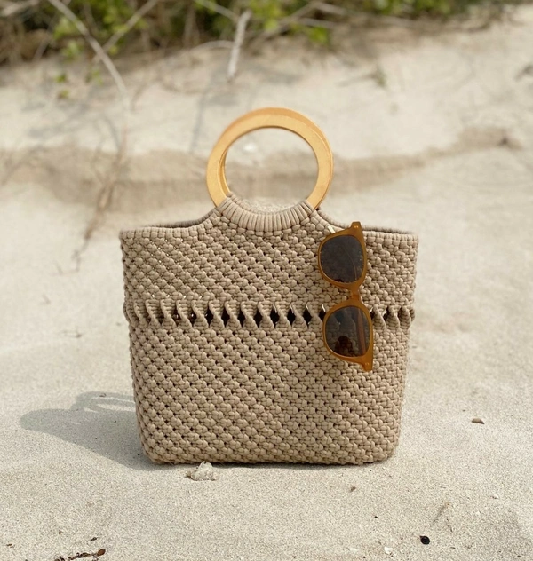 Macrame Handheld Bag - 35cmx32cm, Beige