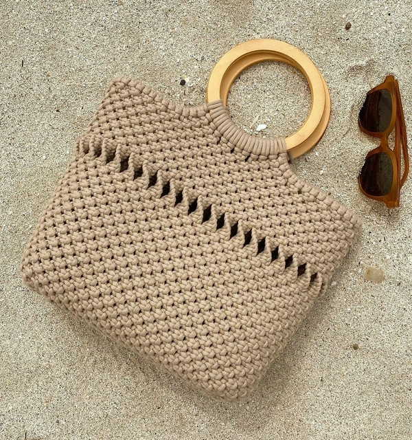 Macrame Handheld Bag - 35cmx32cm, Beige