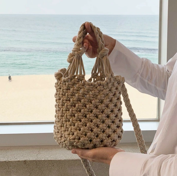 Macrame Handheld Bag - 20cmx22cm, Beige
