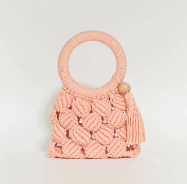 Macrame Handheld Bag - 19cmx25cm, Peach