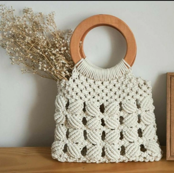 Macrame Handheld Bag - 22cmx24cm, white