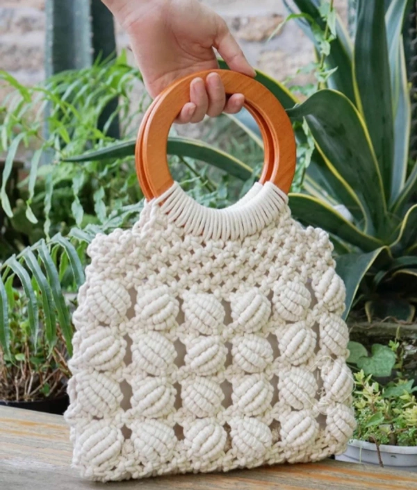 Macrame Handheld Bag - 22cmx24cm, white