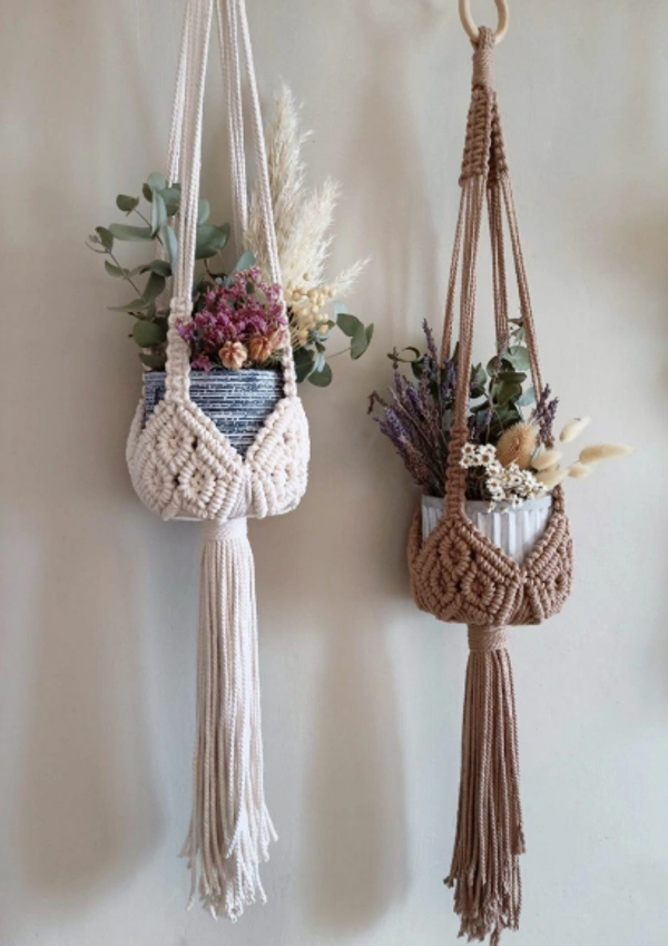 Macrame Plant Hanger 1 set - 85cm, White
