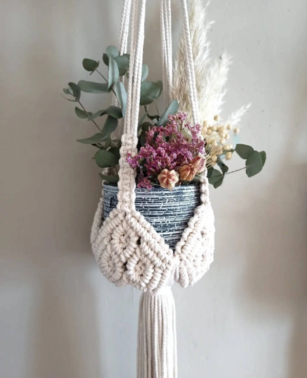 Macrame Plant Hanger 1 set - 85cm, White