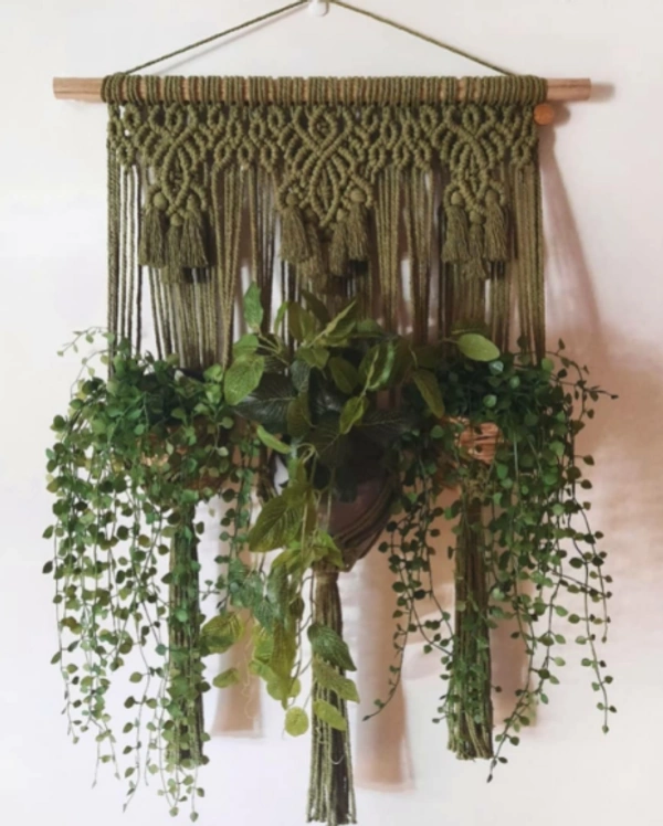 Macrame Plant Hanger - 58cmx60cm, Gray, Khaki, Peach