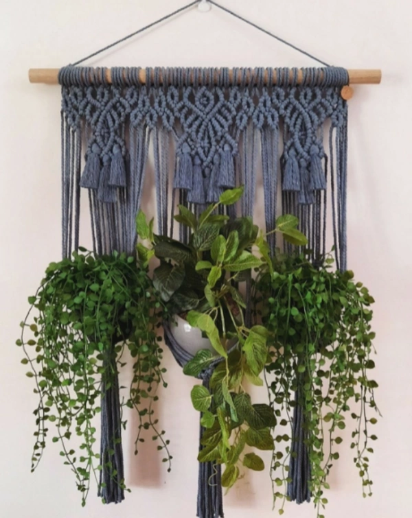 Macrame Plant Hanger - 58cmx60cm, Gray, Khaki, Peach