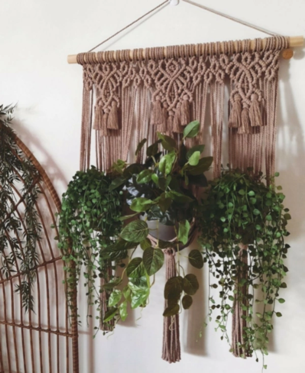 Macrame Plant Hanger - 58cmx60cm, Gray, Khaki, Peach