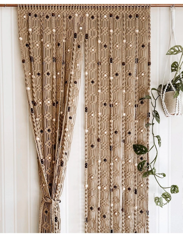 Macrame Curtain boho Beige - 80"x40", Brown