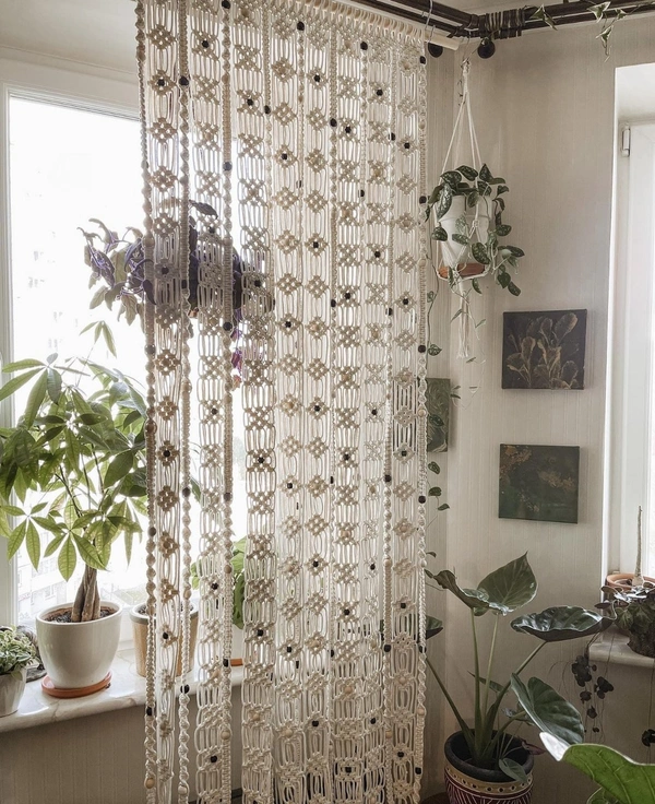 Macrame Curtain Boho white - 80"x40", off white