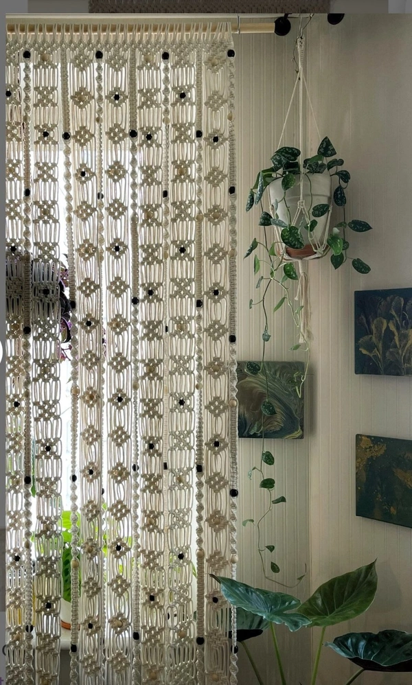Macrame Curtain Boho white - 80"x40", off white