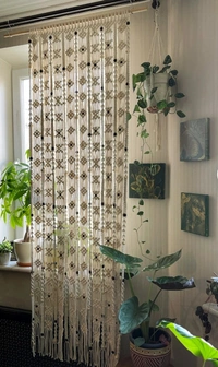 Macrame Curtain Boho white - 80"x40", off white