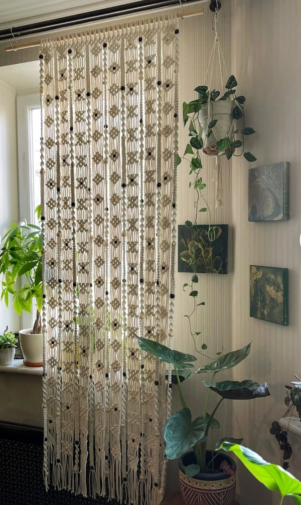 Macrame Curtain Boho white - 80"x40", off white