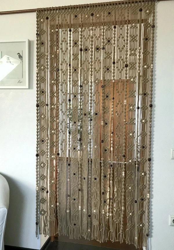 Macrame Curtain boho Beige - 80"x40", Brown