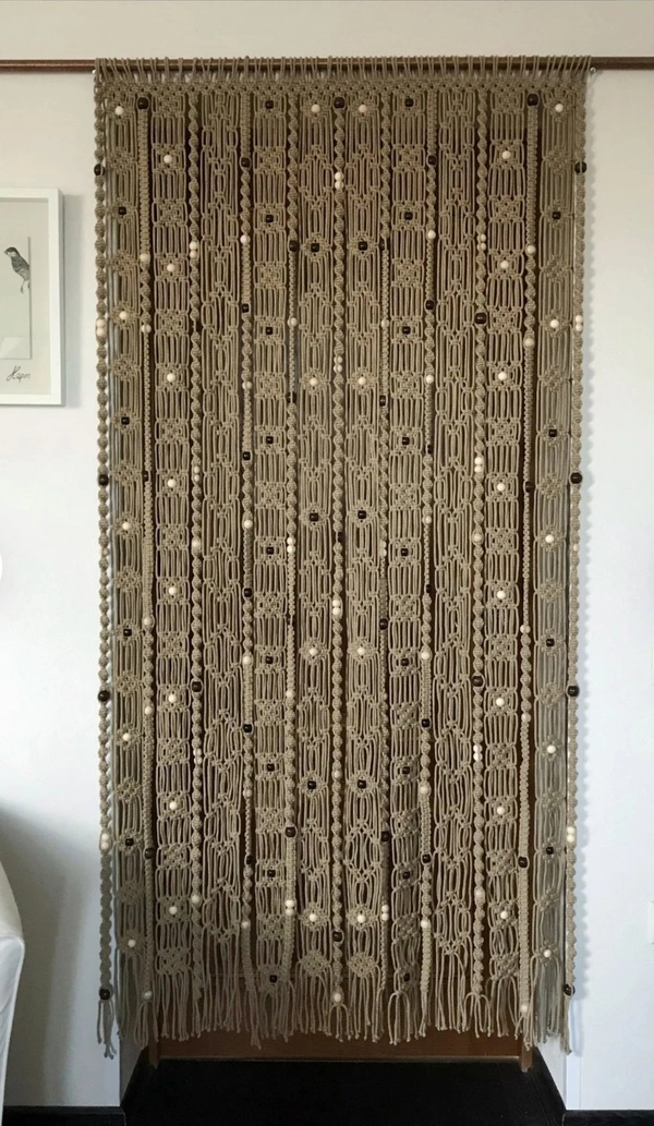 Macrame Curtain boho Beige - 80"x40", Brown