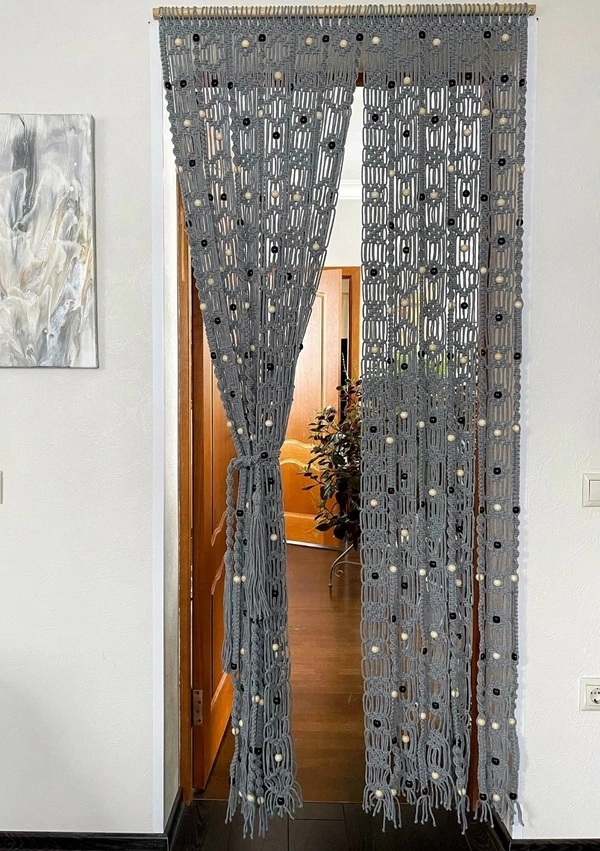 Macrame Curtain boho Gray - 80x40", Gray