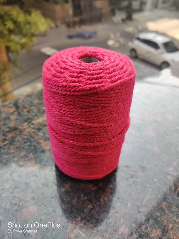 Macrame Twisted Cotton Cord 3mm 100 Mtr - 100 mtr, Fushia