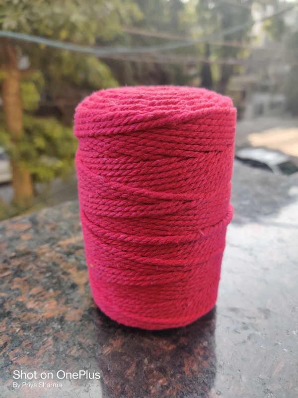 Macrame Twisted Cotton Cord 3mm 100 Mtr - 100 mtr, Fushia