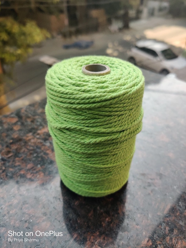 Macrame Cotton Twisted Cord 3mm 100 Mtr - 100 mtr, Parrot Green
