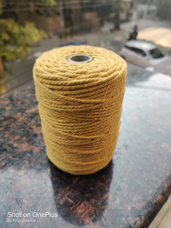 Macrame Cotton Twisted Cord 3mm 100 Mtr - 100 mtr, Yellow