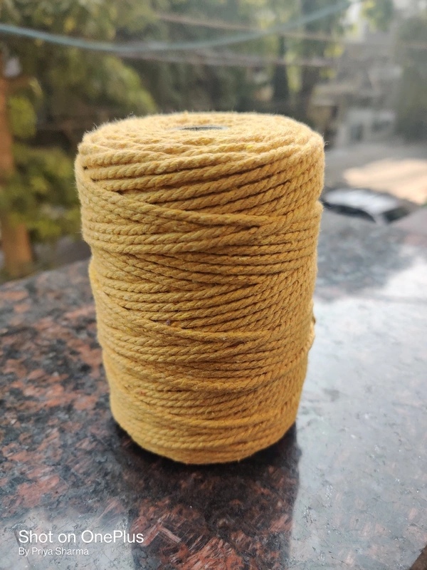 Macrame Cotton Twisted Cord 3mm 100 Mtr - 100 mtr, Yellow