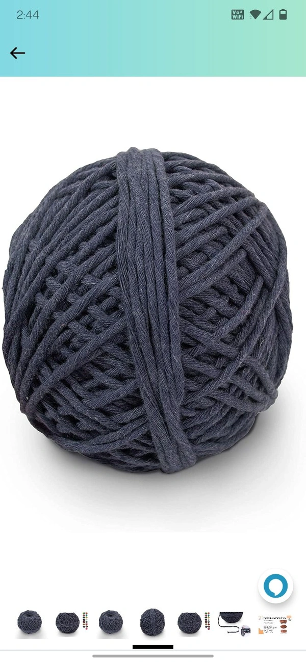 Macrame Cotton Single strand 4 MM 100 Mtr - 100 mtr, Gray