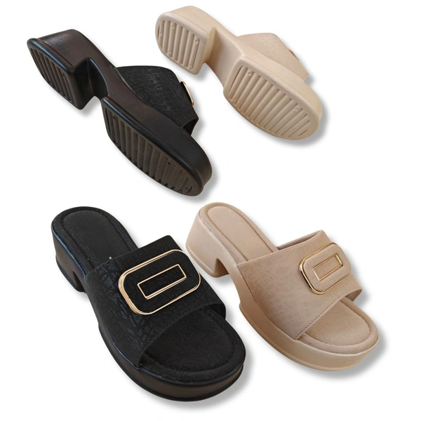 Stepee SHort heel airmax sole slippers for women - Beige