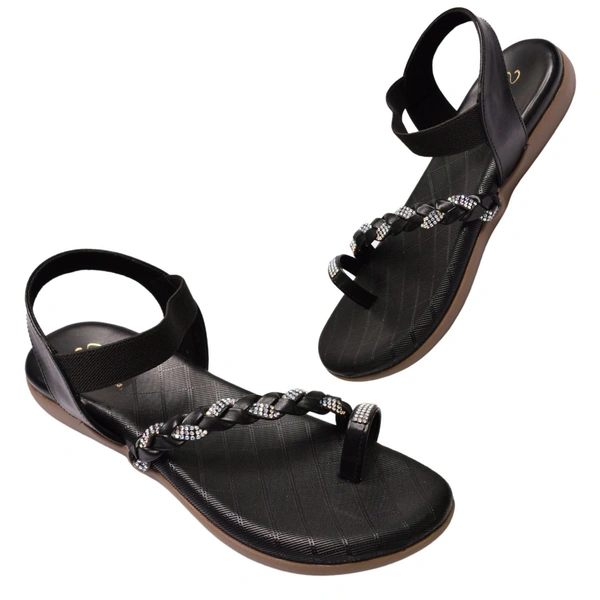 Stepee Flat arba Sandal with extra padding - Black