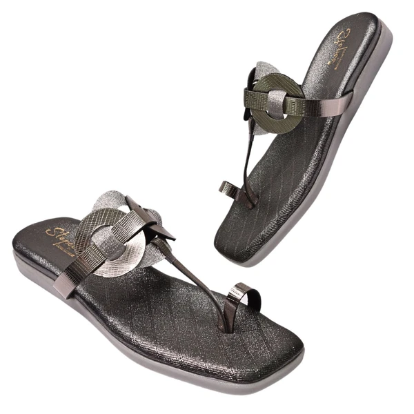 STEPEE flat arba slippers with rings style kolhapuri - Gray