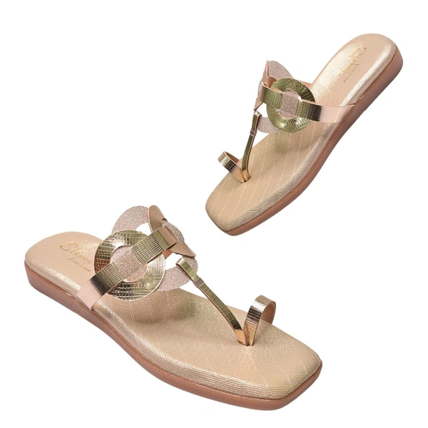 STEPEE flat arba slippers with rings style kolhapuri - Gold