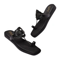 STEPEE flat arba slippers with rings style kolhapuri - Black