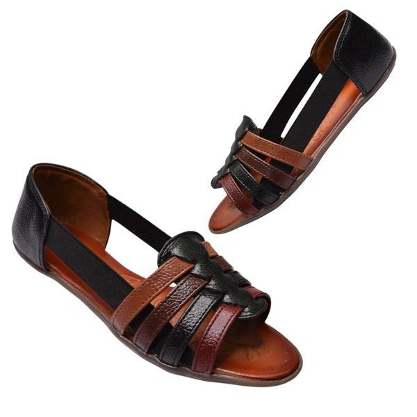 STEPEE TPR Sole Burnish Leather Look Sandals - Black