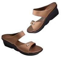 STEPEE short platform casual 2 inch heel slippers - Copper