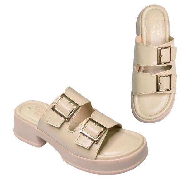 Stepee Short Heel Airmax Sole Slippers For Women - Cream