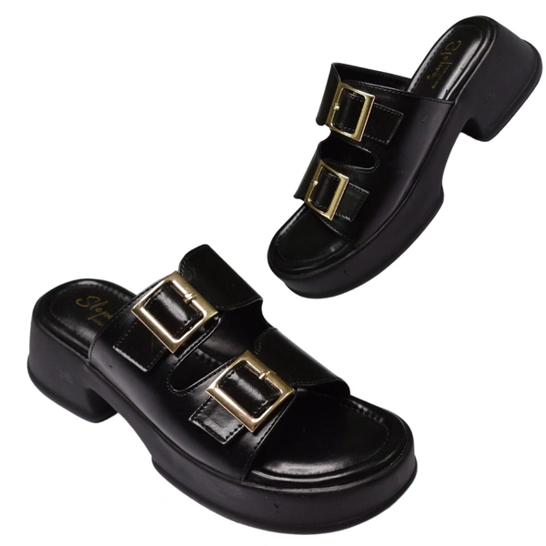 Stepee Short Heel Airmax Sole Slippers For Women - Black