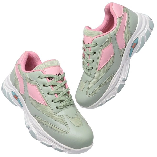 Stepee Womens White Sole Casual Walking Sneakers Shoes - Green