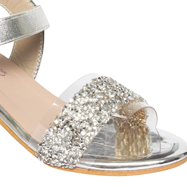 Stepee Silver Heel Chain work Kids sandals- 8 Pair set - Silver