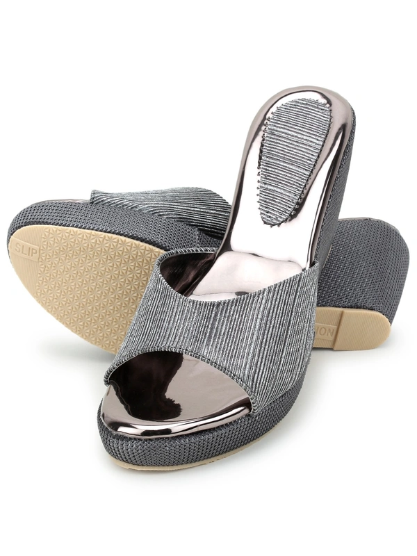 Stepee Grey Fancy Platform wedges gola Slipper- 6 Pair set - Grey