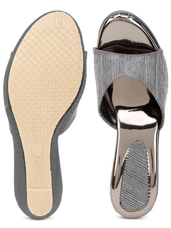 Stepee Grey Fancy Platform wedges gola Slipper- 6 Pair set - Grey