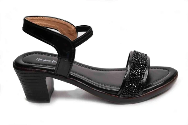 Stepee Short heel black Sandals -6 Pair Set - Black
