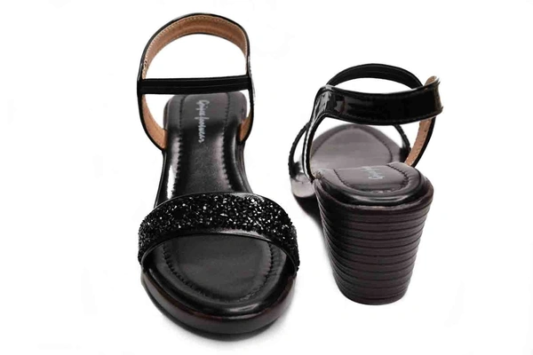 Stepee Short heel black Sandals -6 Pair Set - Black
