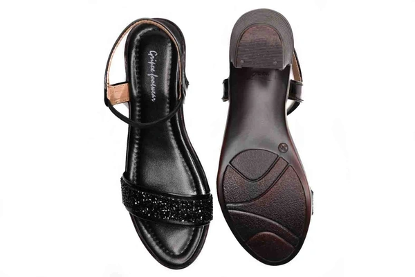 Stepee Short heel black Sandals -6 Pair Set - Black