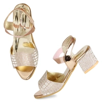 Stepee Rose gold Heel fancy Kids sandals- 8 Pair set - Rose Gold