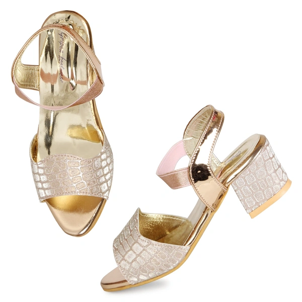 Stepee Rose gold Heel fancy Kids sandals- 8 Pair set - Rose Gold