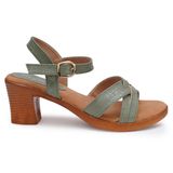 Stepee Olive green 2 inch heel Sandals for women - 6 pair set - Green