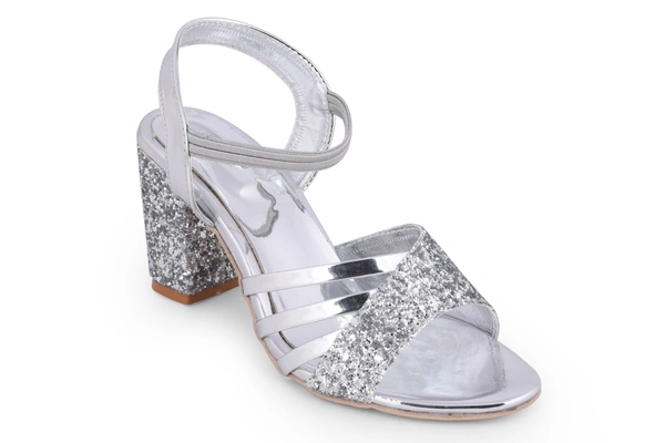 Stepee Silver 2 inch heel  fancy party wear sandal 6 Pair set - Silver