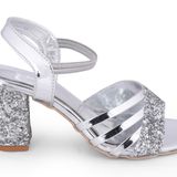 Stepee Silver 2 inch heel  fancy party wear sandal 6 Pair set - Silver