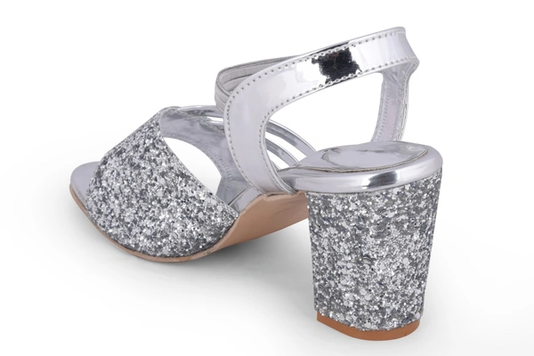 Stepee Silver 2 inch heel  fancy party wear sandal 6 Pair set - Silver
