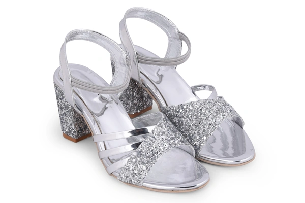 Stepee Silver 2 inch heel  fancy party wear sandal 6 Pair set - Silver