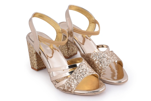 Stepee Golden 2 inch heel  fancy party wear sandal 6 Pair set - Golden